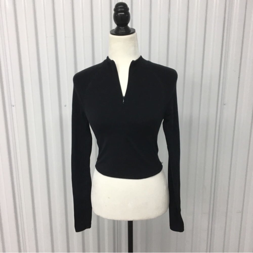TNA Black Long Sleeve 1/4 Zip Cropped Top Size: Small